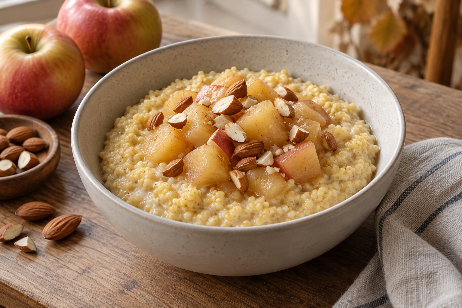 Warm apple and almond millet porridge