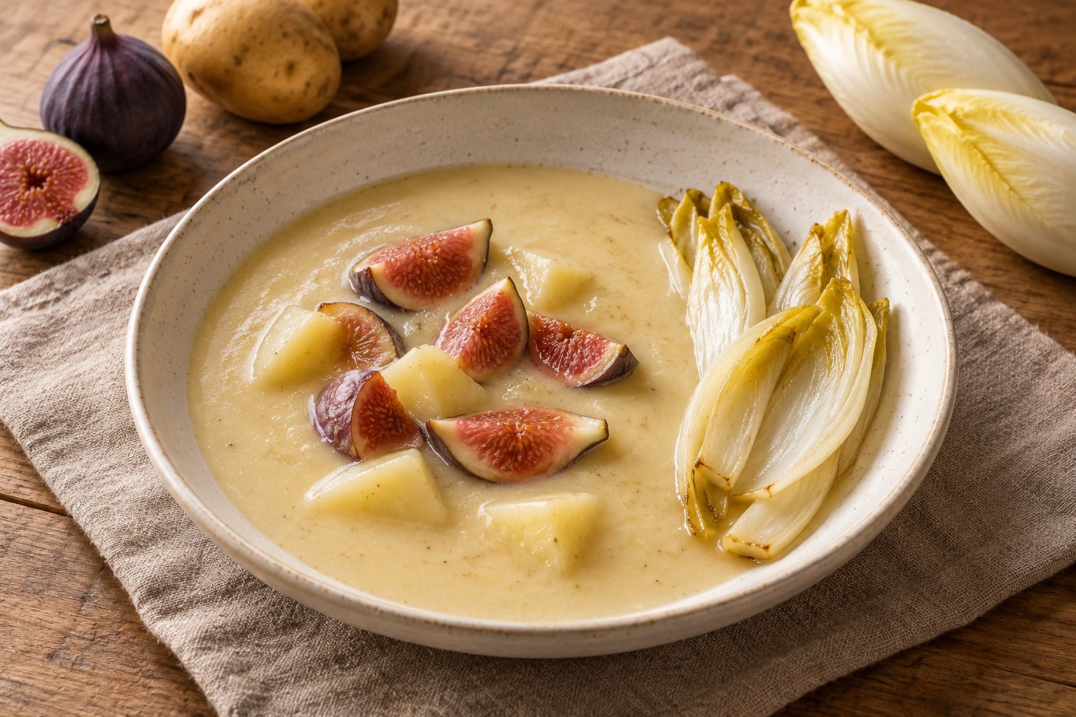 Finished dish: Fig & Potato Soup with Chicory