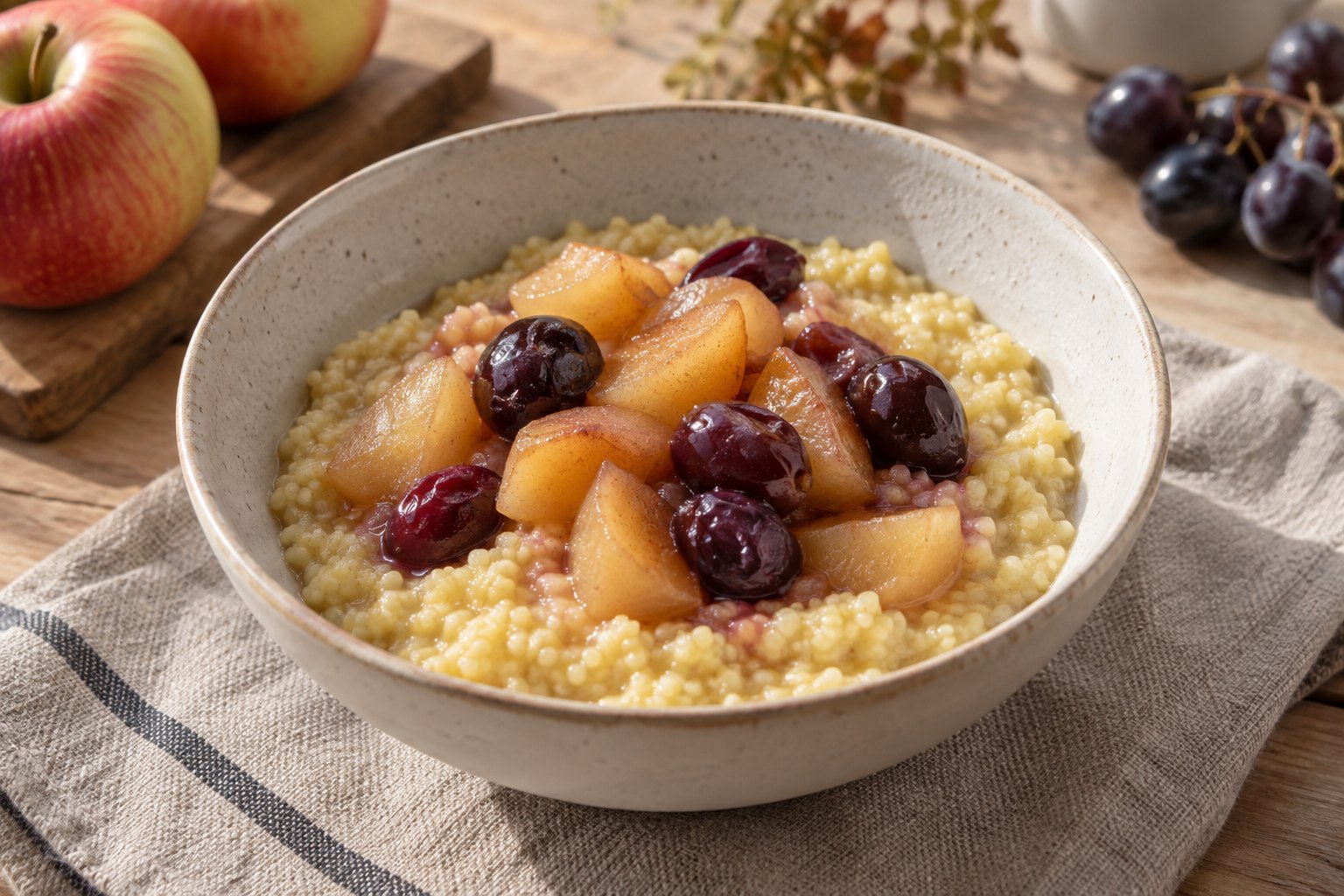 Finished dish: Stewed Apple & Grape Millet